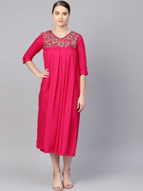 

clorals Women Pink Solid Handwork A-line Dress