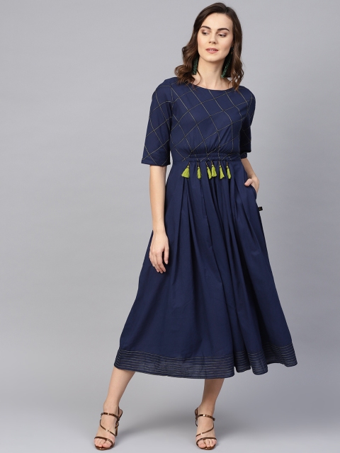 

clorals Women Navy Blue Solid Fit & Flare Dress