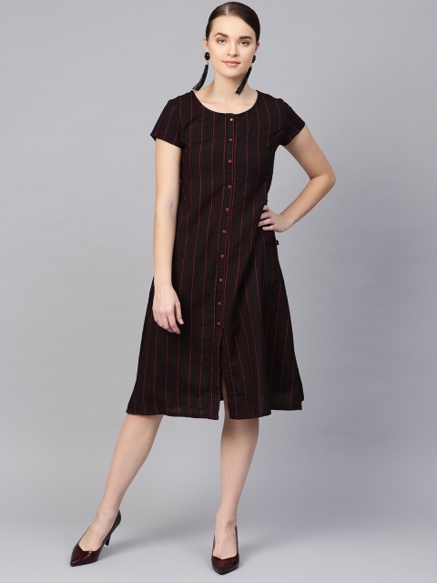 

clorals Women Black & Pink Striped A-Line Dress