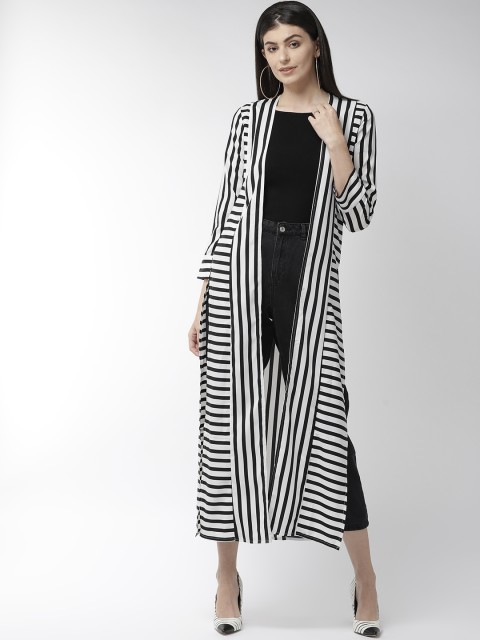 

Style Quotient Women Black & White Striped Open Front Shrug