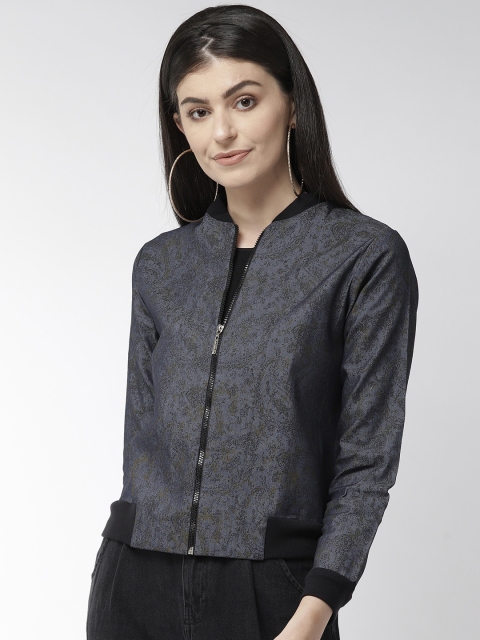 

Style Quotient Women Blue & Black Printed Lightweight Bomber Jacket