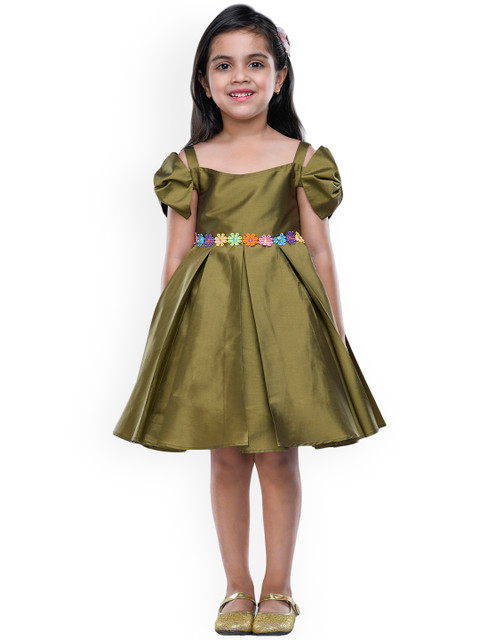 

Jelly Jones Girls Olive Green Solid Fit & Flare Dress