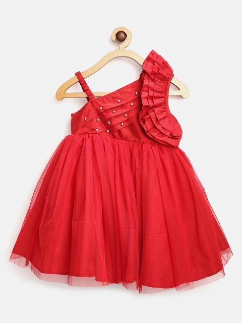 

Jelly Jones Girls Red Solid Fit and Flare Dress with Embellished Detail