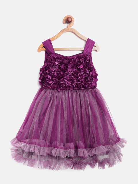 

Jelly Jones Girls Purple Net Self Design Fit and Flare Dress