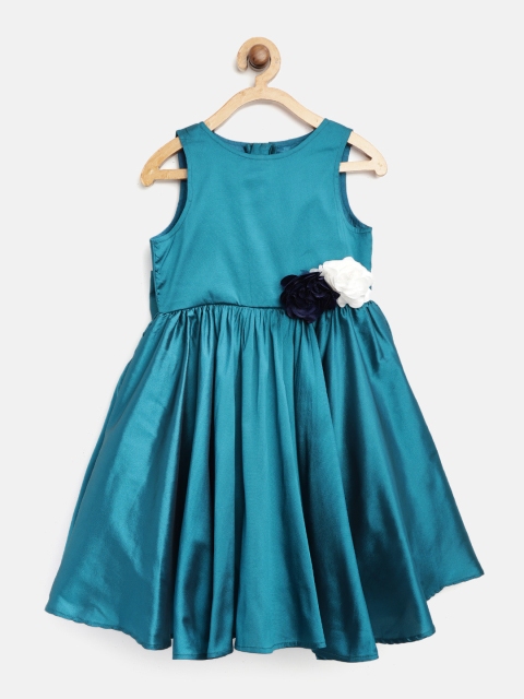 

Jelly Jones Girls Turquoise Blue Solid Fit & Flare Dress with Applique Detail