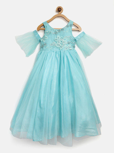 

Jelly Jones Girls Blue Net Solid Maxi Dress with Embroidered Detail