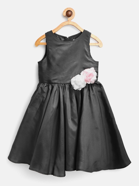 

Jelly Jones Girls Charcoal Grey Solid Fit & Flare Dress with Applique Detail