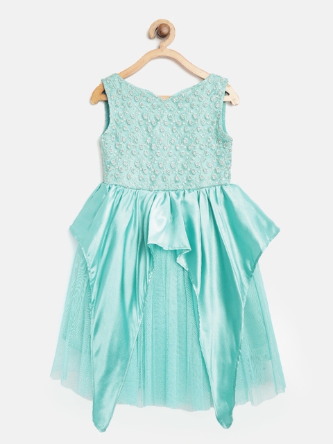 

Jelly Jones Girls Sea Green Net Embroidered Layered Fit and Flare Dress