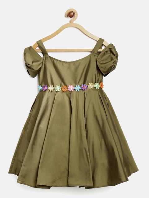 

Jelly Jones Girls Olive Green Solid Fit & Flare Dress