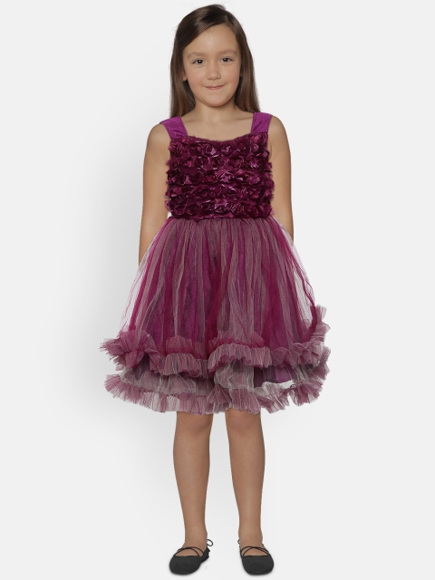 

Jelly Jones Girls Purple Self Design Fit and Flare Dress