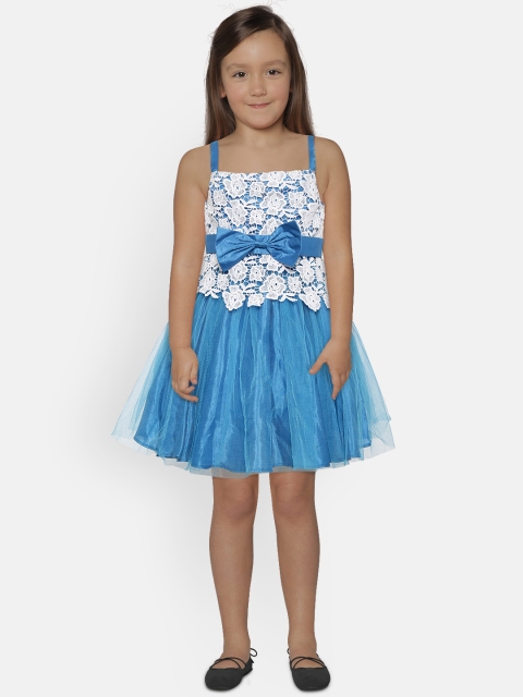 

Jelly Jones Girls Blue & White Self Design A-Line Dress