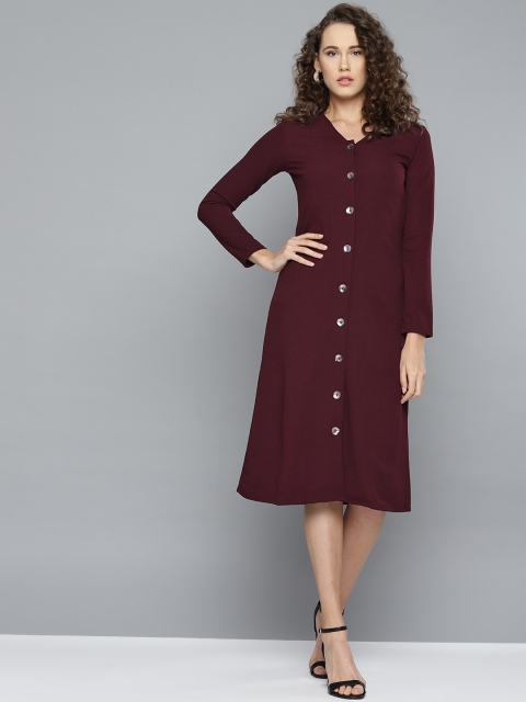 

Marie Claire Women Burgundy Solid A-Line Dress