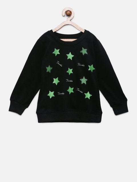 

TAMBOURINE Girls Black Printed Round Neck T-shirt