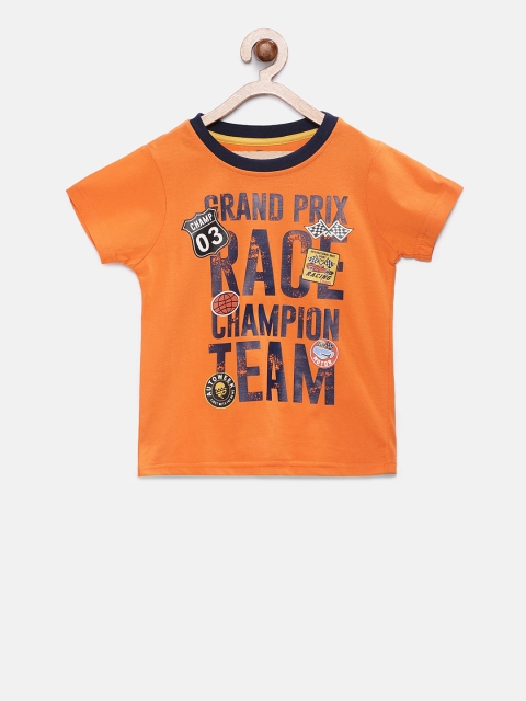 

TAMBOURINE Boys Orange Printed Round Neck T-shirt