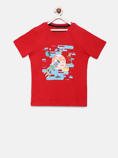 

TAMBOURINE Boys Red Printed Round Neck T-shirt