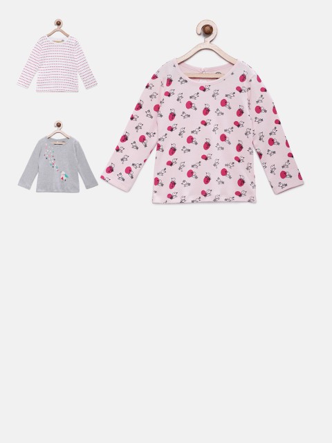 

TAMBOURINE Girls Assorted Set of 3 Printed Round Neck T-shirt