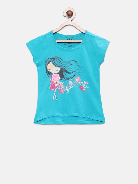 

TAMBOURINE Girls Blue Printed Pure Cotton Top