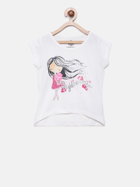 

TAMBOURINE Girls White Printed Pure Cotton Top