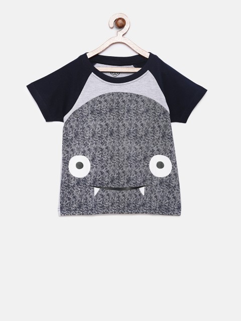 

TAMBOURINE Boys Grey Melange Printed Round Neck T-shirt