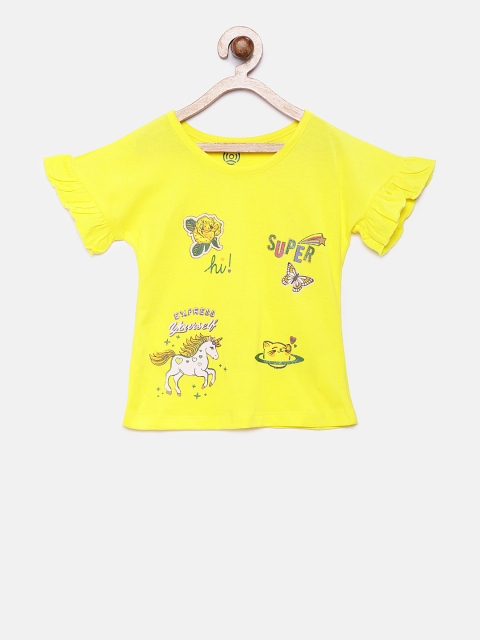 

TAMBOURINE Girls Yellow Printed Pure Cotton Top