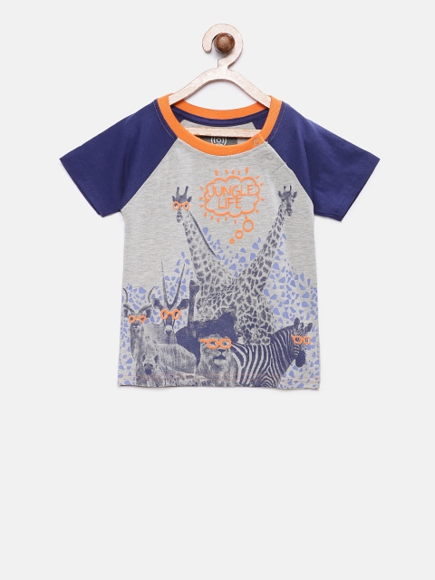 

TAMBOURINE Boys Grey Melange Printed Round Neck T-shirt