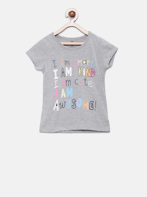 

TAMBOURINE Girls Grey Printed Pure Cotton Top