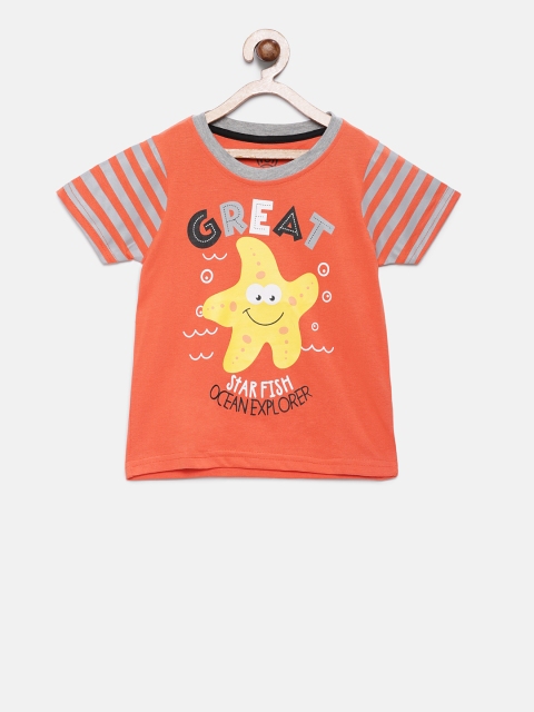 

TAMBOURINE Boys Orange Printed Round Neck T-shirt