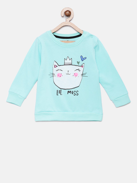 

TAMBOURINE Girls Turquoise Blue Printed Round Neck T-shirt