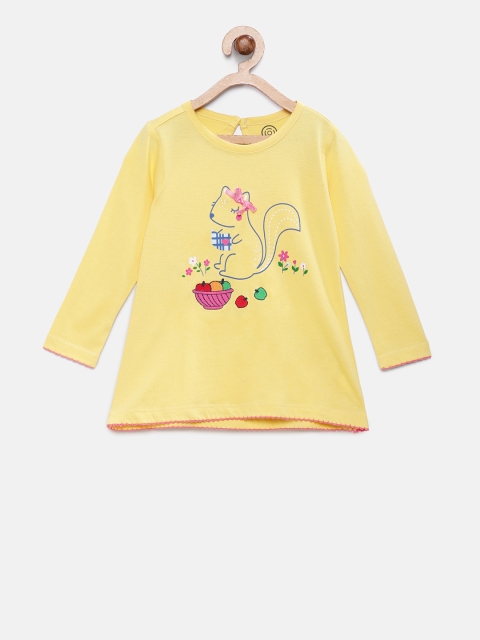 

TAMBOURINE Girls Yellow Printed Round Neck T-shirt