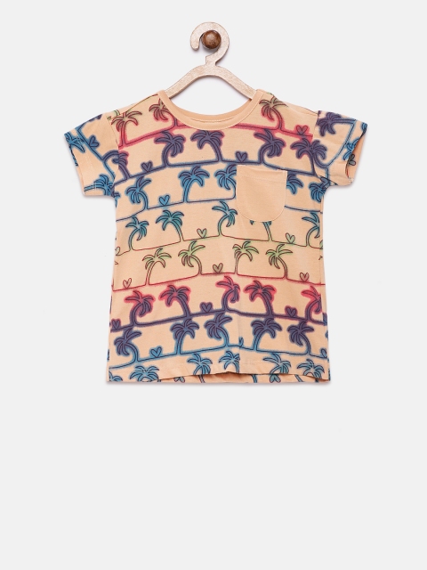 

TAMBOURINE Girls Peach-Coloured Printed Pure Cotton Top