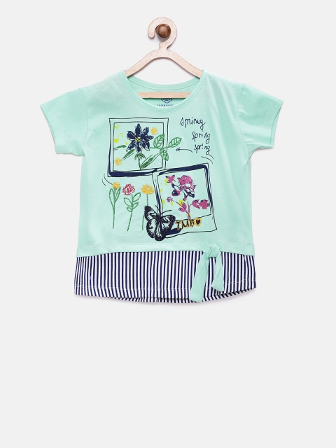 

TAMBOURINE Girls Green Printed Pure Cotton Top