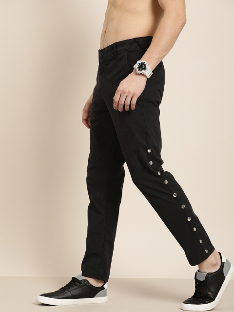 

Moda Rapido Men Black Slim Fit Solid Chinos With Embellished Detail