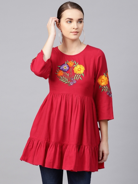 

clorals Red Embroidered Detail Tunic