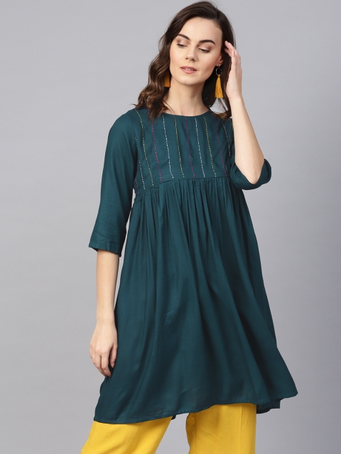 

clorals Teal Blue Solid Tunic