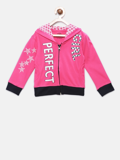 

TAMBOURINE Infants Pink & White Printed Hooded Front-Open Sweatshirt