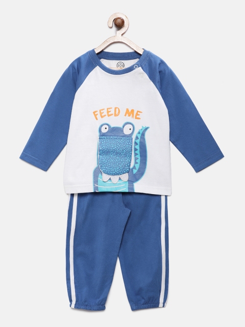

TAMBOURINE Boys Blue & White Printed T-shirt with Pyjamas