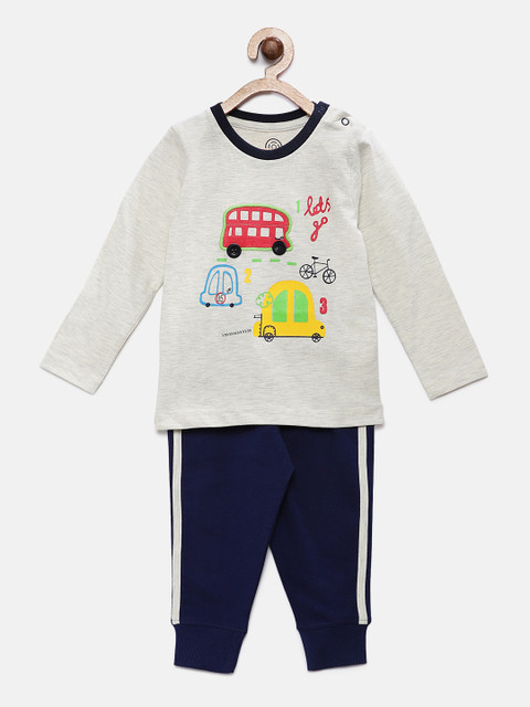 

TAMBOURINE Boys Grey Melange & Navy Blue Printed T-shirt with Pyjamas