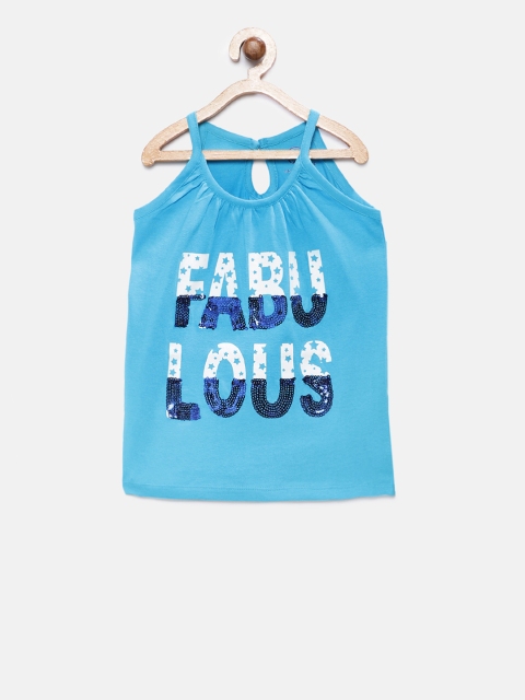 

TAMBOURINE Girls Blue Printed Pure Cotton Top