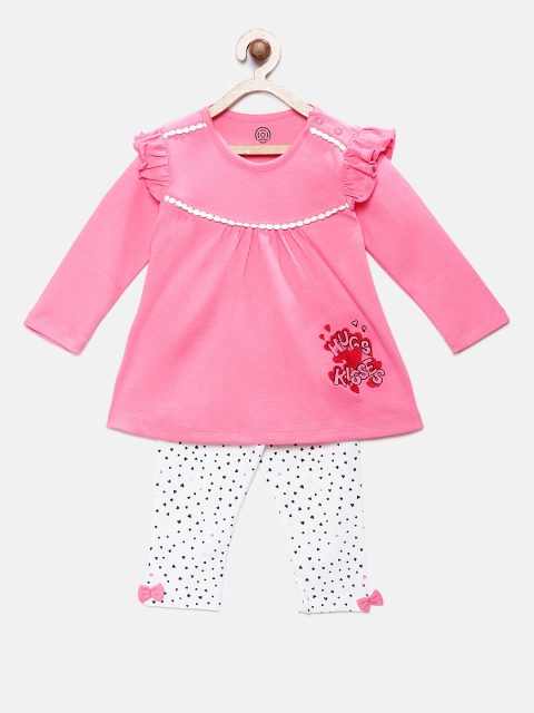 

TAMBOURINE Girls Pink & White Printed T-shirt with Leggings