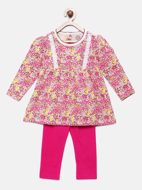 

TAMBOURINE Girls Pink & Yellow Printed T-shirt with Leggings