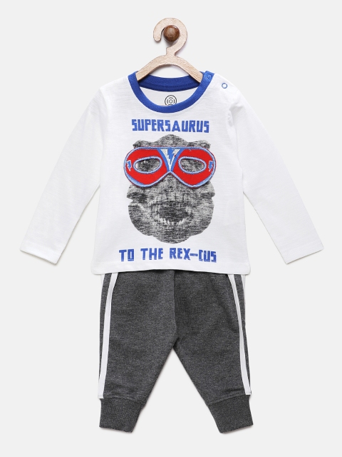 

TAMBOURINE Boys White & Charcoal Grey Printed T-shirt with Pyjamas