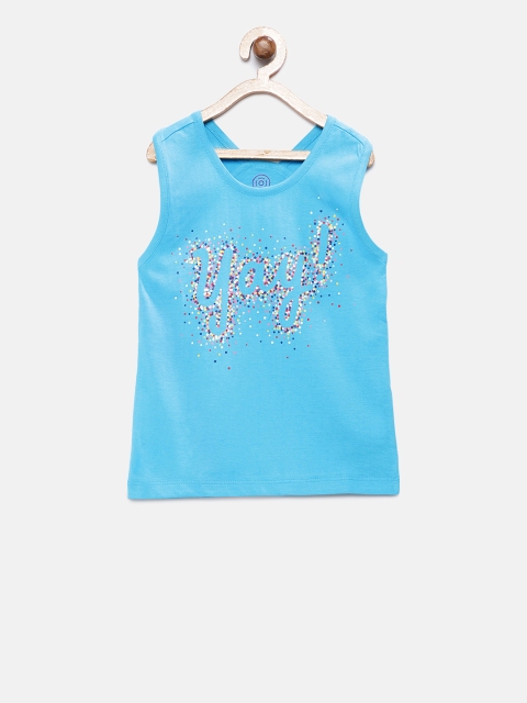 

TAMBOURINE Girls Turquoise Blue Printed Top