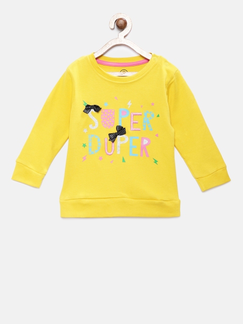 

TAMBOURINE Infants Girls Yellow Printed Embroidered Pullover Sweatshirt