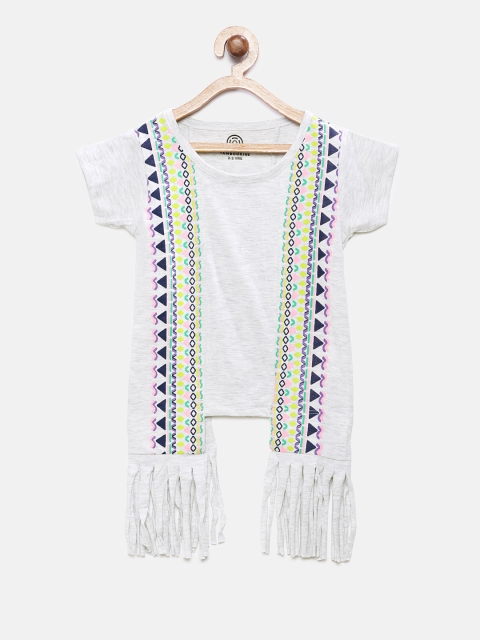 

TAMBOURINE Girls Off-White Printed Pure Cotton Top