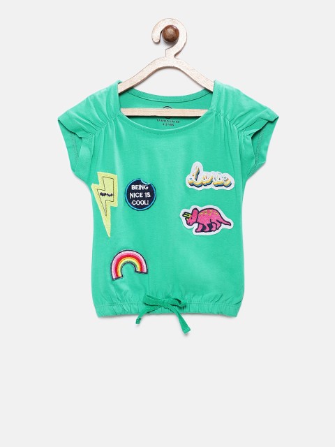 

TAMBOURINE Girls Green Printed Pure Cotton Top