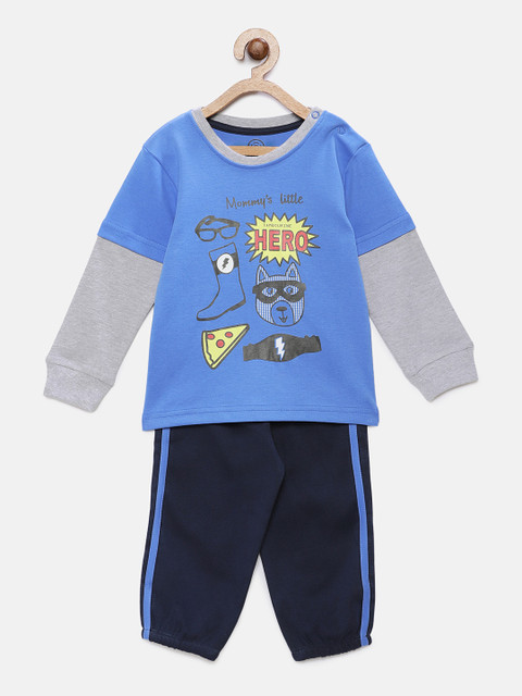 

TAMBOURINE Boys Blue Printed T-shirt with Pyjamas