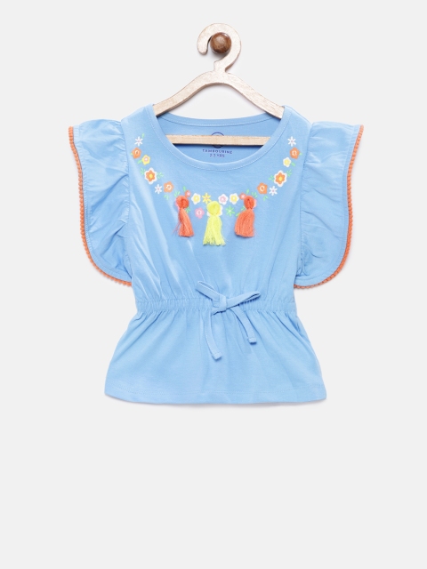 

TAMBOURINE Girls Blue Printed Pure Cotton Top