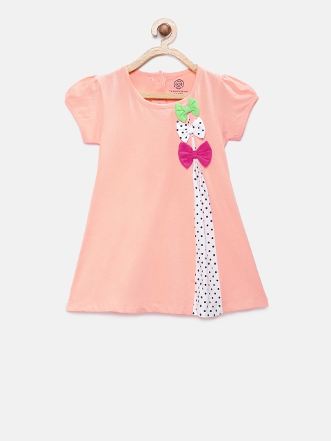 

TAMBOURINE Girls Solid Peach-Coloured A-Line Dress
