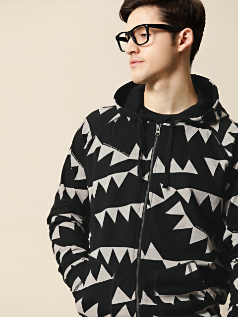 

Mr Bowerbird Men Black Printed Hooded Sweatshirt