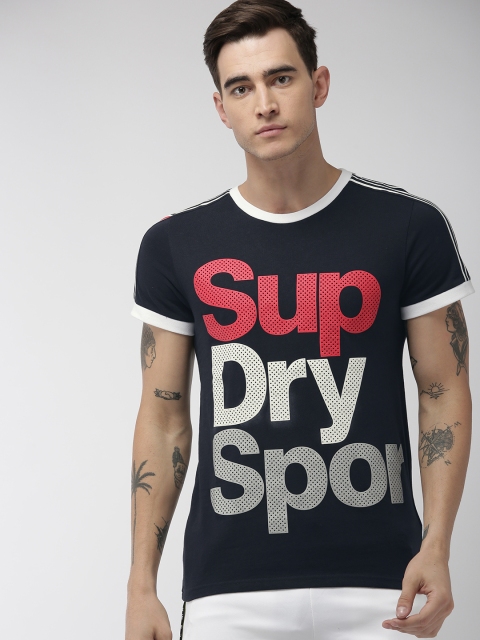 

Superdry Men Navy Blue & White Printed Athletico Sport Round Neck T-Shirt